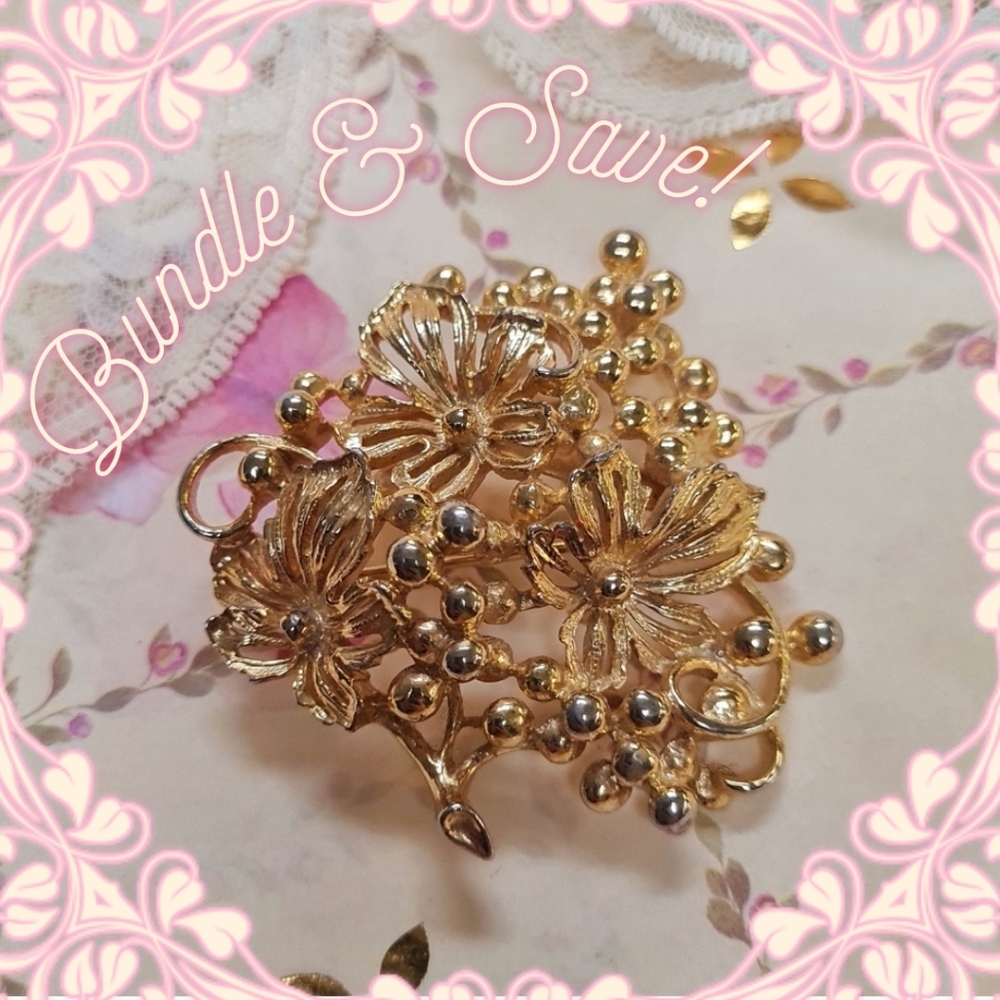 Vintage Gold Grape Cluster Brooch